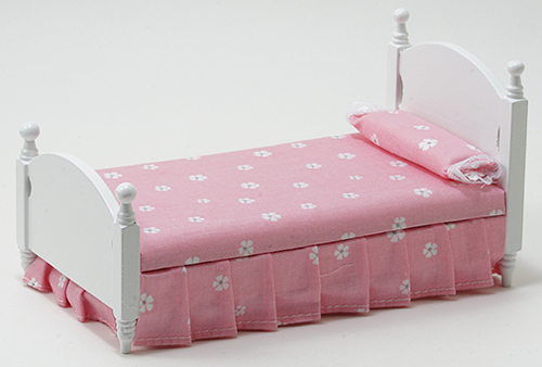 Single Bed, White with Pink Floral Fabric